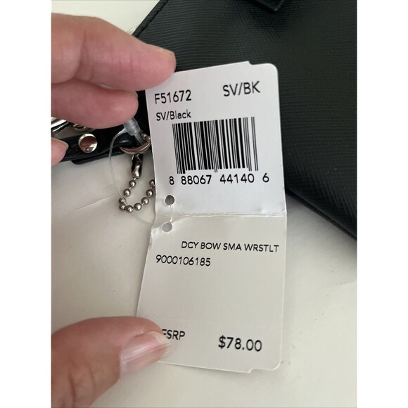 NWT Coach Wristlet 51672 Darcy Saffiano Leather Bow Wallet Black Silver - Picture 5 of 8